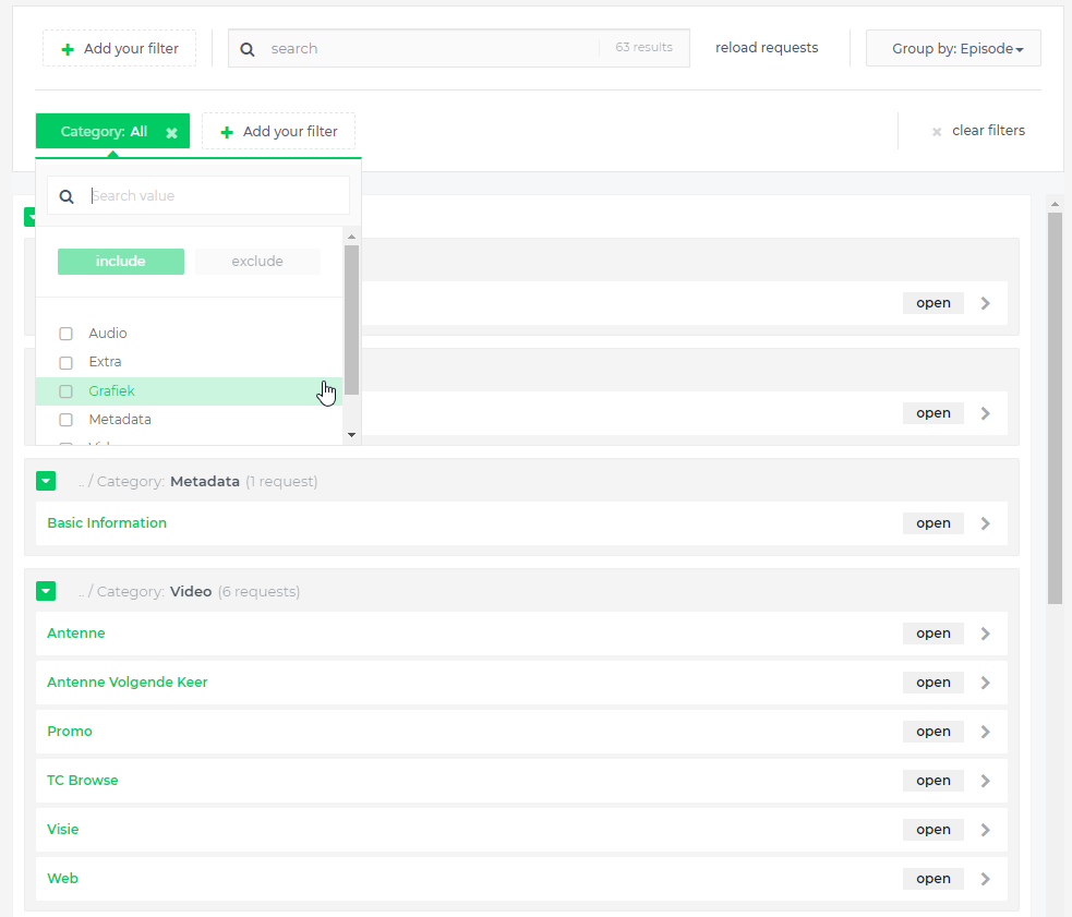 filtering and grouping on group and subGroup